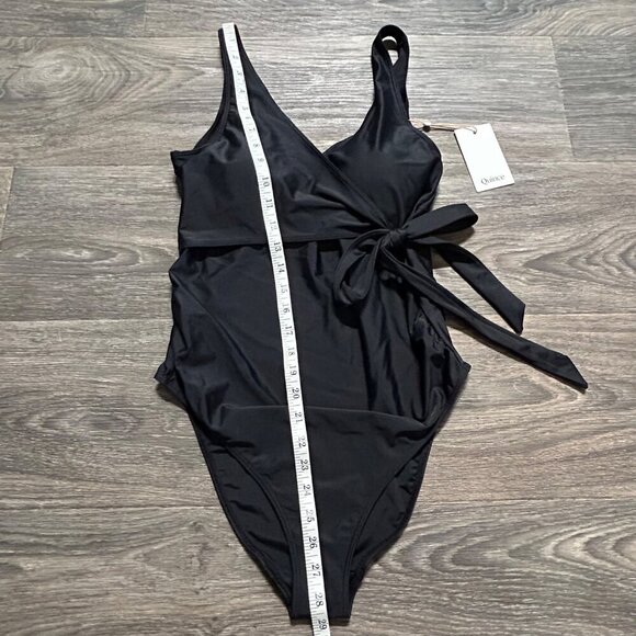 Quince Italian Maternity Plunge Wrap One Piece Swimsuit Black Small Bathing Suit - Picture 2 of 9